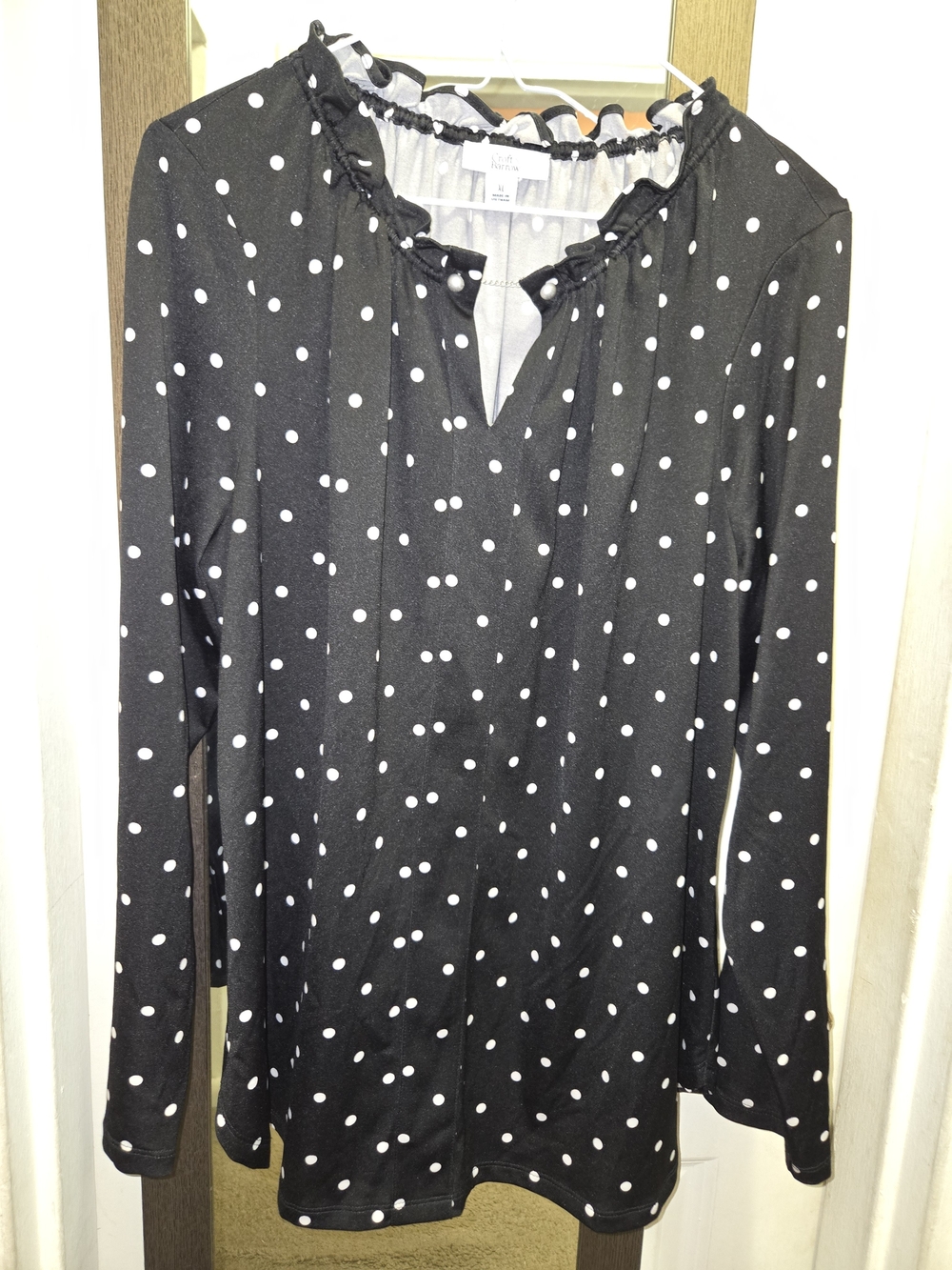 Croft & Barrow Black Polka Dot Long Sleeve Blouse